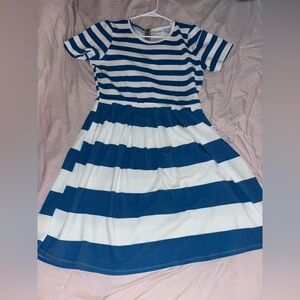LuLaRoe Amelia Dress in Navy and White Stripes